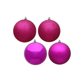 Fuchsia Ball Ornaments 4" Assorted Finish Set of 12