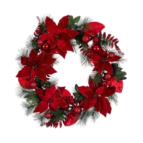 Poinsettia Ornament Wreath 28" Red