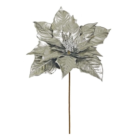 Metallic Jumbo Poinsettia Flower 21" Set of 6 Platinum