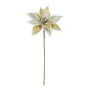 Metallic Glitter Poinsettia Flower 20" Set of 12 Gold