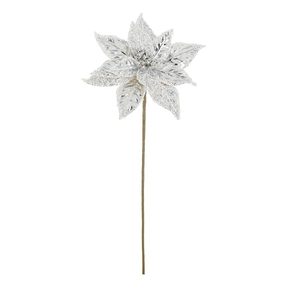 Metallic Glitter Poinsettia Flower 20" Set of 12 Silver