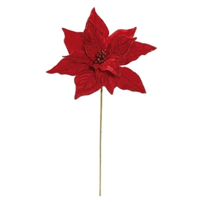Deluxe Glittered Velvet Poinsettia Flower 19" Set of 12 Red