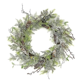 Frosted Cedar & Pine Cone Wreath 24"
