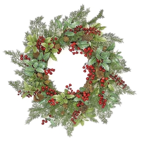 Cedar & Holly Wreath 22"