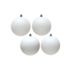 White Ball Ornaments 6" Assorted Finish Set of 4