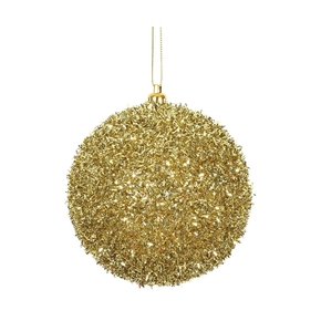 Gold Ball Ornaments 4" Tinsel Finish Set of 4