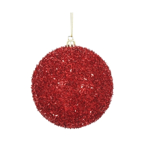 Red Ball Ornaments 4" Tinsel Finish Set of 4