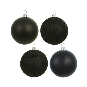 Black Ball Ornaments 10" Assorted Finish Set of 4