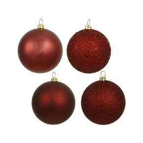 Burgundy Ball Ornaments 6" Assorted Finish Set of 4