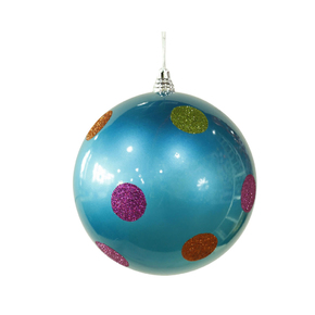 Polka Dot Candy Ball Ornament 8" Set of 2 Turquoise