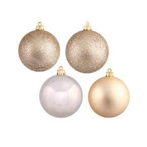Champagne Ball Ornaments 4" Assorted Finish Set of 12