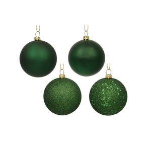 Emerald Ball Ornaments 4" Assorted Finish Set of 12