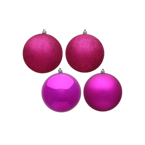 Fuchsia Ball Ornaments 6" Assorted Finish Set of 4