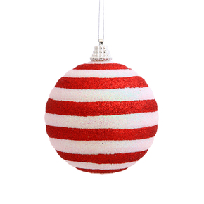 Peppermint Striped Glitter Ball Ornament 3" Set of 4