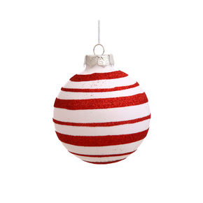 Candy Cane Striped Glitter Ball Ornament 3" Set of 4