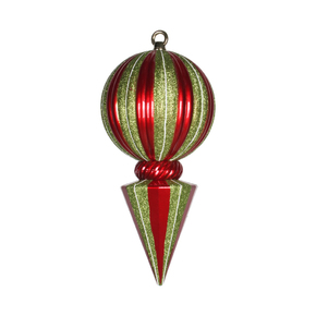 Peppermint Ball Finial 12" Set of 2 Red/Green