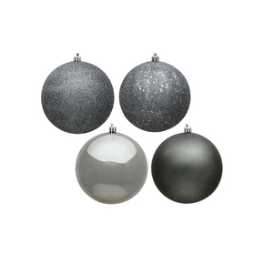 Pewter Ball Ornaments 4" Assorted Finish Set of 12