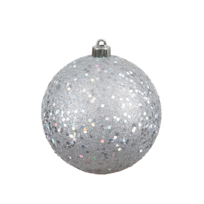 Silver Ball Ornaments 6" Sequin Set of 4