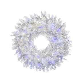 Flocked Snow Cedar Wreath LED Twinkle 30" 