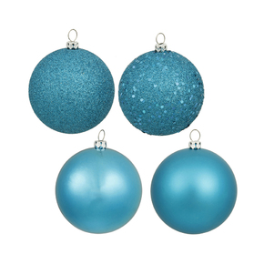 Turquoise Ball Ornaments 8" Assorted Finish Set of 4