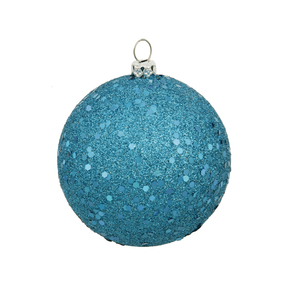 Turquoise Ball Ornaments 6" Sequin Set of 4