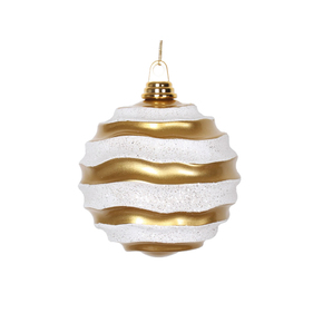 Wave Ball Ornament 6" Set of 4 Gold/White