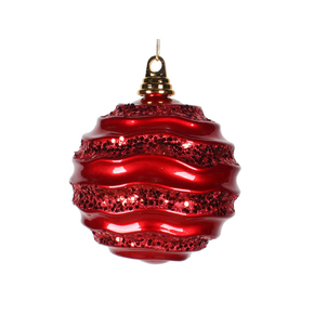Wave Ball Ornament 6" Set of 4 Red
