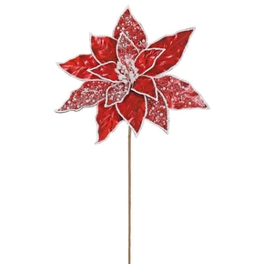 Pearl Poinsettia Flower 20" Set of 12 Red